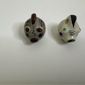 2 Vintage Mexican Miniature Pottery Handpainted Pig Folk Art